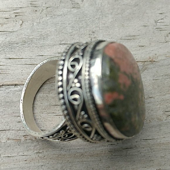 Genuine Unakite Gemstone Sterling Silver Ring - Picture 6 of 6